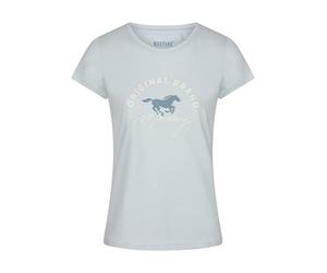 MUSTANG Damen Tshirt Rundhals O-Neck Basic Kurzarm Logo Print Sommer Shirt | 100% Baumwolle Weiß Blau Grün Rot S M L XL XXL