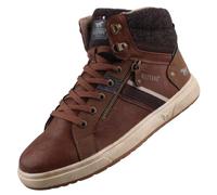 Sneaker MUSTANG SHOES "Merian", Herren, Gr. 42, braun (cognac), Lederimitat, Textil, used, Basic, Schuhe Sneaker, High Top Sneaker, Schnürboots mit Reißverschluss (93114216-42) cognac
