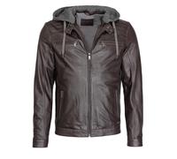 Lederjacke MUSTANG "Foster", Herren, Gr. 5XL, braun (schwarz braun), Obermaterial: 100% Lammleder; Wattierung: 100% Polyester; Kapuze: 100% Baumwolle; Innenfutter: 100% Baumwolle, ohne Bündchen, Jacke