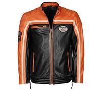 MUSTANG Herren Lederjacke Gunner Schwarz Orange 48