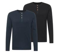 MUSTANG Herren Longsleeve 2er Pack - Arminto, Knit Rib, Henley-Kragen, Slim Fit, Bio-Baumwolle Schwarz/Dunkelblau M
