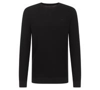 MUSTANG Herren Strickpullover - Elliot, Flat Knit, Baumwolle, Rundhals, einfarbig S Schwarz
