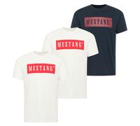MUSTANG Herren T-Shirt 3er Pack - Austin, Big Logo, Bio-Baumwolle, Single Jersey 2xWeiß/Dunkelblau / S S Mehrfarbig