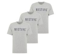MUSTANG Herren T-Shirt 3er Pack - Austin, Big Logo, Bio-Baumwolle, Single Jersey Grau meliert S