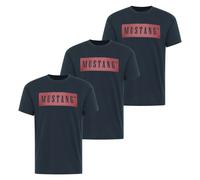 MUSTANG Herren T-Shirt 3er Pack - Austin, Big Logo, Bio-Baumwolle, Single Jersey S Blau