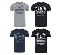 MUSTANG Herren T-Shirt 4er Pack Frontprint O-Neck Rundhalsausschnitt Kurzarm Regular Tee Shirt 100% Baumwolle Schwarz Weiß Grau Blau Grün, Größe:XXL, Farbe:Farbmix (P12)