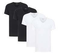 MUSTANG Herren T-Shirts, 4er Pack - Amado, Bio-Baumwolle, Single Jersey, V-Ausschnitt Weiß/Schwarz 2XL