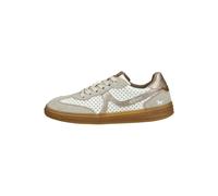 Sneaker MUSTANG SHOES, Damen, Gr. 40, beige (beige, weiß, goldfarben), Lederimitat, Glitzerstreifen, casual, Schuhe, Retro Sneaker, Schnürschuh mit modischen Applikationen (19393355-40) beige, weiß, g