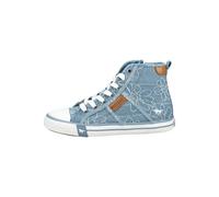 Sneaker MUSTANG SHOES "Winona", Damen, Gr. 40, jeansblau, Textil, Schuhe Sneaker, High Top-Sneaker, Schnürboots mit Blüten-Stickerei (86644232-40) jeansblau
