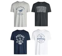MUSTANG Tshirt Herren Baumwolle Regular Fit 4er Pack Set Rundhals Kurzarm Sommer Tee Shirt Logoprint, Größe:4XL, Farbe:Pack 11