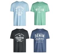 MUSTANG Tshirt Herren Baumwolle Regular Fit 4er Pack Set Rundhals Kurzarm Sommer Tee Shirt Logoprint, Größe:XXL, Farbe:Farbmix (P21)
