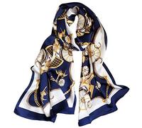 MUSUMI Dunkelblauer Seidenschal Damen Satin 100% Seide Seidenschal Frühling und Herbst Winter Langer Absatz Wild Cheongsam Schal (Blau 180 * 65cm)
