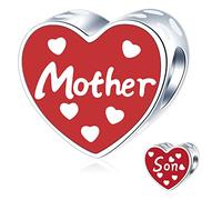 Mutter Sohn Charms passen Pandora Muttertag Armband, 925 Sterling Silber Mother und Son rotes Emaille Herz Mama Perlen, Geschenke für Mom im Gesetz/Enkel/Pate/Stiefvater
