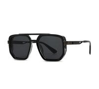 MUTYNE Beliebte modische quadratische Sonnenbrille mit Doppelsteg für Damen und Herren im Retro-Stil mit Nieten und Punk-Optik, UV400 (Schwarz, Gunmetal-Grau)