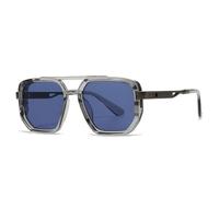 MUTYNE Beliebte modische quadratische Sonnenbrille mit Doppelsteg für Damen und Herren im Retro-Stil mit Nieten und Punk-Optik, UV400 (Grau-Blau)
