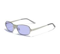 MUTYNE Beliebte modische rechteckige Metall-Sonnenbrille für Damen und Herren im Retro-Stil mit Farbverlauf in Bonbonfarben (Mattsilber-Lila)