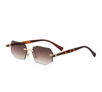 MUTYNE Beliebte randlose polygonale Damen-Sonnenbrille, Retro, Luxus, Herren, Sonnenbrille, Outdoor, Reisen, Autofahren, UV400 (Braun, Leopardenmuster, Tee)