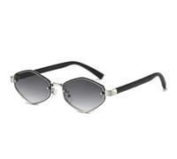 MUTYNE Beliebte Vintage-Sonnenbrille aus Metall mit polygonalem Rahmen für Damen, modisch, luxuriös, kleiner Rahmen, Herren-Sonnenbrille für Outdoor-Reisen, UV400 (Silber, Farbverlauf, Grau)