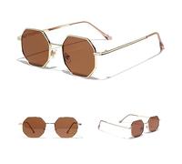 MUTYNE Frauen Vintage Sonnenbrille Männer Metall Gold Grün Braun Männliche Achteckige Sonnenbrille Für Damen Polygon Uv400,Gold mit Braun,Einheitsgröße