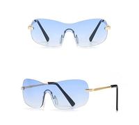 MUTYNE Gelbe blaue randlose Sonnenbrille für Männer, einteilige quadratische Sonnenbrille aus Metall für Frauen, Uv400, rahmenlos, Gold für Männer, Gold mit Blau, Einheitsgröße
