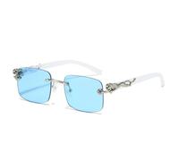 MUTYNE Klassische randlose quadratische Sonnenbrille für Herren, getönte Farbe, Metallverzierungen, modische Luxus-Sonnenbrille für Damen (getöntes Blau)