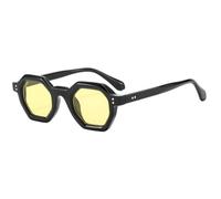 MUTYNE Klassische Sonnenbrille mit kleinem Rahmen und Polygon-Reisnägeln, für Damen, Retro, Luxus, für Reisen und Autofahren, UV400 (Schwarz/Gelb)