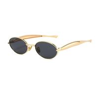 MUTYNE Kleine ovale Sonnenbrille für Damen, stylisches Design mit Metallbügeln (goldgrau)