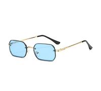 Kleine rechteckige Sonnenbrille für Männer, Metall, Steampunk-Sonnenbrille, männliche Sonnenbrille, Damen, UV400, C2 Blau, Einheitsgröße
