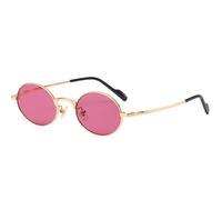MUTYNE Kleine runde Sonnenbrille im Vintage-Stil für Damen, ovale Sonnenbrille aus goldenem Metall für Herren, UV400, modisch, rosa-violette Gläser, Einheitsgröße