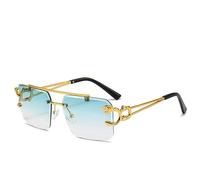 MUTYNE Luxuriöse Punk-Sonnenbrille mit Löwen-Dekor, quadratisch, randlos, Farbverlauf, Vintage-Sonnenbrille, grün, Einheitsgröße