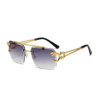 MUTYNE Luxuriöse Punk-Sonnenbrille mit Löwendekor, quadratische, randlose Vintage-Sonnenbrille mit Farbverlauf, Farbverlauf Grau, Einheitsgröße