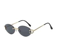 MUTYNE Luxuriöse randlose kleine ovale Sonnenbrille für Herren, Retro-Mode, Damen, Sonnenbrille für den Außenbereich, Sommerreisen, UV400 (Goldgrau)