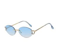 MUTYNE Luxuriöse randlose kleine ovale Sonnenbrille für Herren, Retro-Mode, Damen, Sonnenbrille für den Außenbereich, Sommerreisen, UV400 (Gold, Farbverlauf Blau)