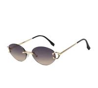 MUTYNE Luxuriöse randlose kleine ovale Sonnenbrille für Herren, Retro-Mode, Damen, Sonnenbrille für den Außenbereich, Sommerreisen, UV400 (Gold, Grau, Tee)