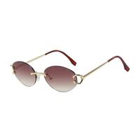 MUTYNE Luxuriöse randlose kleine ovale Sonnenbrille für Herren, Retro-Mode, Damen, Sonnenbrille für den Außenbereich, Sommerreisen, UV400 (Gold Gradient Tea)