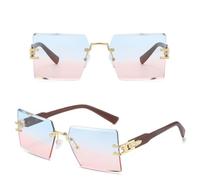 MUTYNE Luxuriöse randlose quadratische Sonnenbrille für Herren, rahmenlose Sonnenbrille mit Farbverlauf, modische Vintage-Brille für Damen, blau/rosa