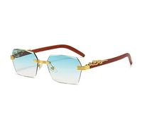 MUTYNE Luxuriöse rechteckige randlose Sonnenbrille für Damen, modisch, Leopardenmuster, Brillen, Herren, Holzmaserung, Rahmen, Brillen, UV400, 4, Einheitsgröße