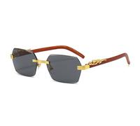 MUTYNE Luxuriöse rechteckige randlose Sonnenbrille für Damen, modisch, Leopardenmuster, Brillen, Herren, Holzmaserung, Rahmen, Brillen, UV400, 1, Einheitsgröße