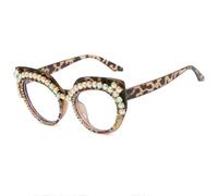 MUTYNE Luxuriöse übergroße Katzenaugenbrille mit Diamant-Imitation, Brillenschutz für Damen und Herren (Tee-Leopard)