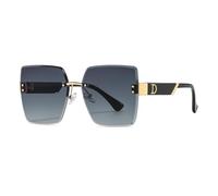 MUTYNE Luxuriöse, übergroße, randlose, quadratische Sonnenbrille für Damen, Vintage-Mode, Nietenschneidlinse, trendige Sonnenbrille, UV400, Grau, Einheitsgröße