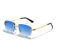 MUTYNE Metallsonnenbrille mit Farbverlaufslinse, randlos, quadratisch, lila, Sonnenbrille für Damen, rechteckig, rahmenlose Brille für Herren, Goldwellenblau, Einheitsgröße