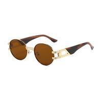 Mode Oval Sonnenbrille Männer Klassische Runde Metall Sonnenbrille Frauen Vintage Schwarz Gold Brillen Schattierungen UV400,Goldbraun,Einheitsgröße