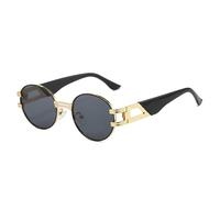 MUTYNE Mode Oval Sonnenbrille Männer Klassische Runde Metall Sonnenbrille Frauen Vintage Schwarz Gold Brillen Schattierungen UV400, Gold Grau, Einheitsgröße