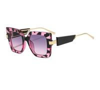 MUTYNE Modische Damen-Sonnenbrille im Steampunk-Stil, luxuriös, quadratisch, Sonnenschutzbrille, Herren-Metallrahmen, großer UV-Schutz 400 (C5 Lila Leopard)