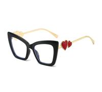 MUTYNE Modische Damenbrille, großer Rahmen, Katzenaugen-Design, Herzverzierung (Schwarz, Rot, Herz)