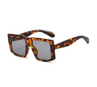 MUTYNE Modische quadratische Sonnenbrille für Damen und Herren, großer Rahmen mit Nieten, lässige Sonnenbrille (Leopardengrau)