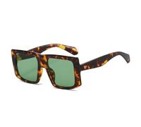 MUTYNE Modische quadratische Sonnenbrille für Damen und Herren, großer Rahmen mit Nieten, lässige Sonnenbrille (Leopardengrün)