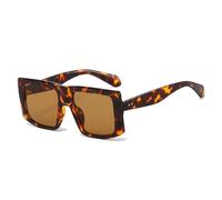 MUTYNE Modische quadratische Sonnenbrille für Damen und Herren, großer Rahmen mit Nieten, lässige Sonnenbrille (Leopardenmuster)