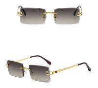 MUTYNE Modische quadratische Sonnenbrille für Herren, randlos, UV400, rechteckige Metall-Sonnenbrille für Damen, Grün, Blau, Gold mit Braun, Einheitsgröße