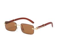 MUTYNE Modische rechteckige randlose Sonnenbrille für Damen, quadratisch, Vintage-Brille, luxuriös, Retro-Sonnenbrille mit Holzrahmen und Farbverlauf, UV400, braun, siehe Abbildung